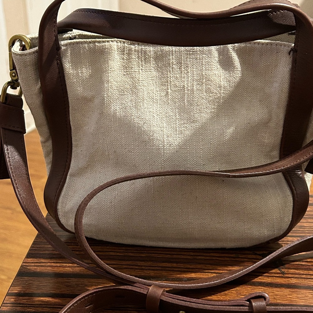 Madewell Canvas and Brown Leather Crossbody Bag